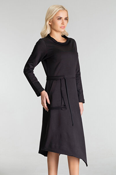 Bold & Young Kadın UzunKol  Pis Dikişli Yakalı Tek  Cepli Tünelli Pamuk  Likralı Örme Kumaş  Elbise