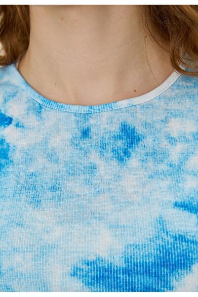 TUBİA Bluză de damă, albastră, cu mâneci zero, crop