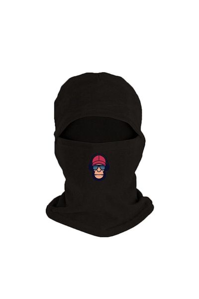 Fanze Monkey Printed Winter Fleece Mask with Hat - Black Rnz825