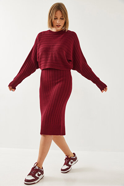 Bianco Lucci Women's Knitwear Strap Dress Sweater Double Set