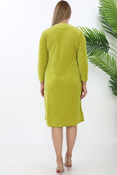 STELLETO Yaka ve Kol Taşlı Yakasız Kadife Kışlık Elbise