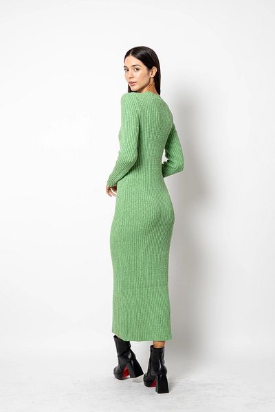 Bak Moda Tricotaj de bază cu gât rochie lungă verde