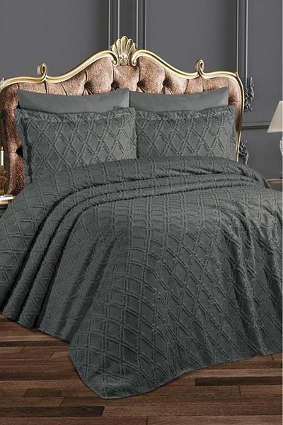 Çeyiz Diyarı Azra 3 Piece Double Anthracite Pique Set - Dowry Land
