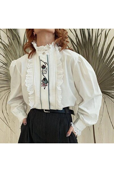 jennyfer garment GÜPÜR DETAYLI ÖNÜ BASKILI GÖMLEK