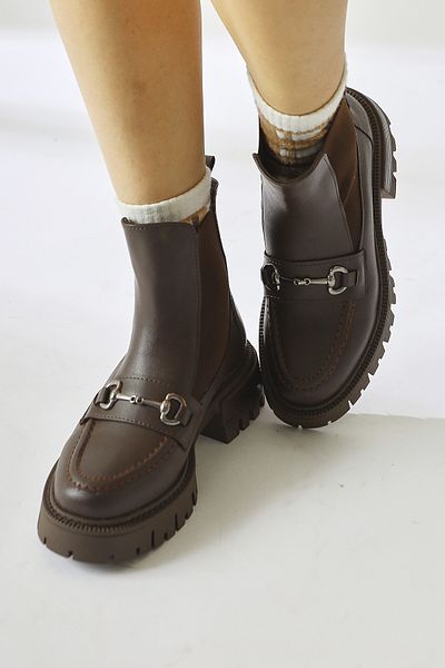 Limoya Lemonie Brown, Bitter Brown Color Buckle Λεπτομερείς ελαστικές γυναικείες μπότες, γυναικεία μποτάκια