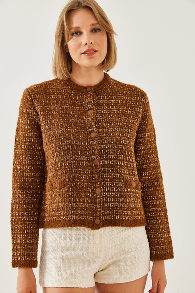 Bianco Lucci Dámský vzorovaný kapesní úplet Cardigan 20246238