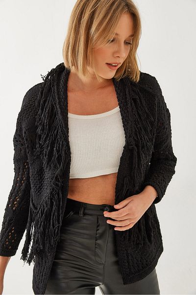 Bianco Lucci Women's Fringed Knitwear Cardigan 20246215