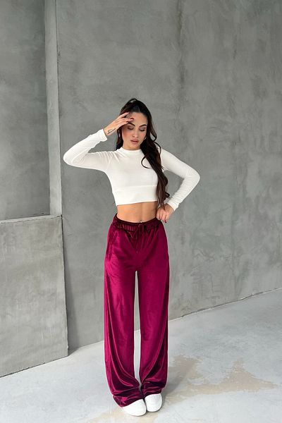 Seda Yalçın Atelier Burgundy Paine Velvet Elastic Waist Trousers