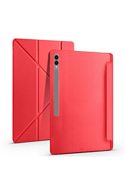 Techaks Galaxy Tab S10 Ultra Kılıf Zore Tri Folding Kalem Bölmeli Standlı Kılıf - Siyah