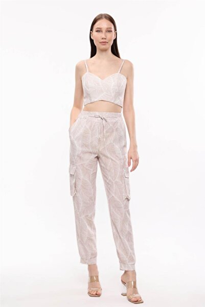 HomeStore Kargo Cepli Palmiye Yaprak Desenli Pantolon