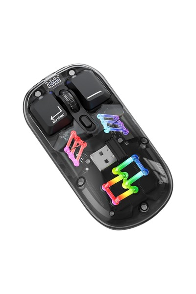 Coverzone Şarjlı Transparan RGB Çift Modlu Kablosuz Mouse 1600 DPI Wireless B...