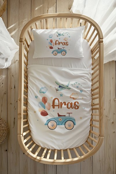 Astral Baby %100 Pamuk Saten Isme Özel Isimli Anne Yanı Beşik Nevresim Takımı...