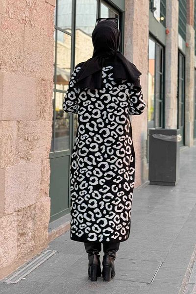Bym Fashion Πλεκτό Φόρεμα Leopard Pattern 18193 Μαύρο-Εκρού