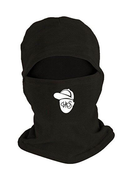 Fanze Mască de iarnă din lână polară neagră - cu imprimeu Rapper, rnz1675