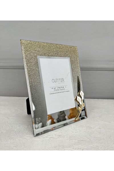 PEKİBU Glitter Flower Patterned Mirrored 10X15 cm Gold Bag