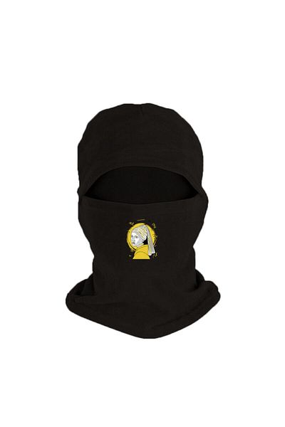 Fanze Printed Winter Fleece Snow Mask with Black Pearl Earrings for Girls - Rnz924