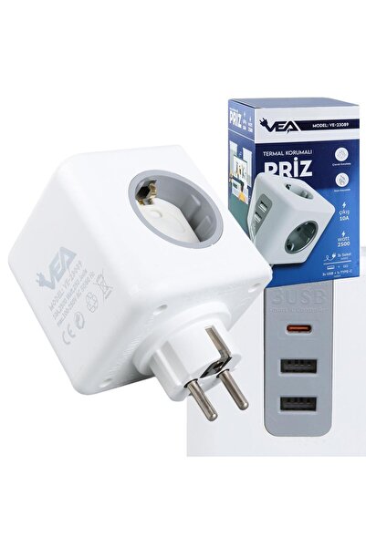 VEA Ve-23089 3-Port 2X USB 1X Type-C Child and Thermal Protected Group Socket