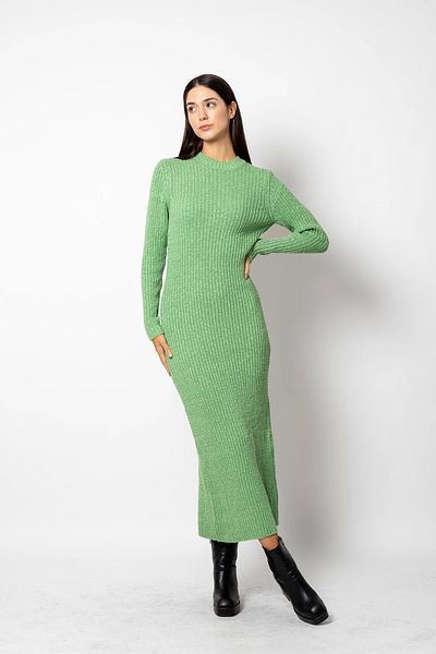 Bak Moda Tricotaj de bază cu gât rochie lungă verde