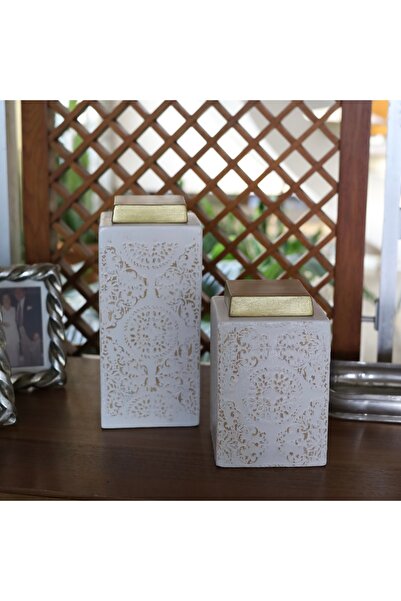 Genel Markalar Antik Kare Küp Ikili 29.5x13x13 Ve 20.5x13x13 Cm.