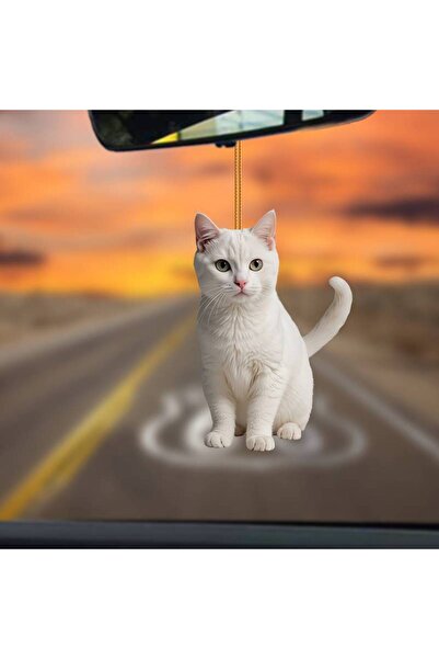 dzmerc Cat Keychain and Car Rearview Mirror Ornament Cotton with Cat Figure