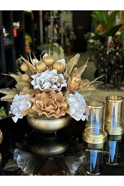 TASARIMHMODA Yapay Çiçekli Antik Yassı Vazo 3 Parça Set No:6