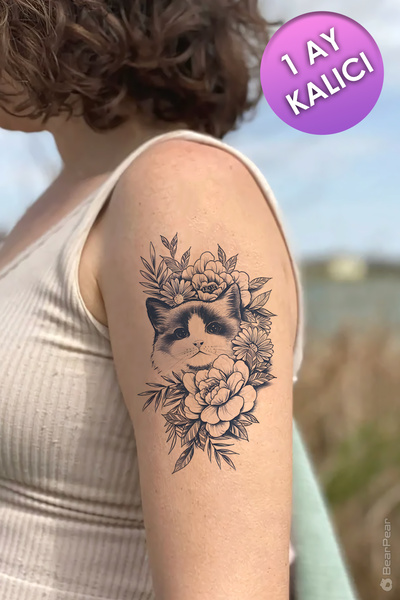 BP Tattoo 1 Ay Kalıcı Dövme Gerçek Dövme Görünümlü Kedi Dövmesi Tattoo