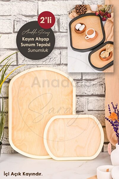 Anadolu Saray 2li Oval Ahşap Açık Renkli Kayın Dekoratif Sunum  Tepsisi Banyo Düzenleyici Dekoratif Sunum Tepsisi
