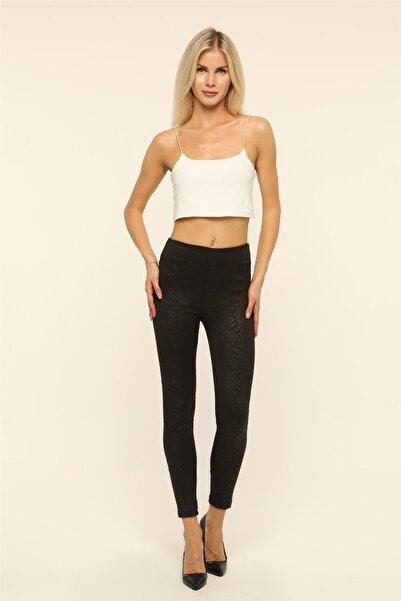 HomeStore Pant-tayt Kendinden Şal Desenli Parçalı Korsaj - Siyah