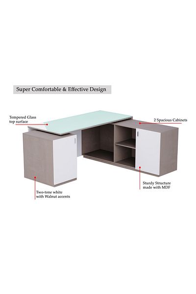 Mahmayi Light Concrete and Premium White GED-3 Glass Executive Desk 180 cm