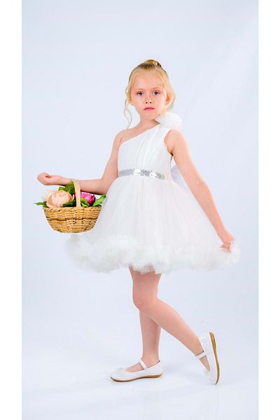 Mnk Baby&Kids One Shoulder Girl's Evening Dress - MNK0599 WHITE
