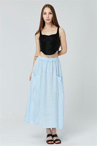 HomeStore Linen Skirt with 2 Pouch Pockets