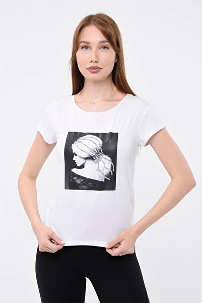 HomeStore Saçı Taş İşlemeli Kız Baskılı Tshirt