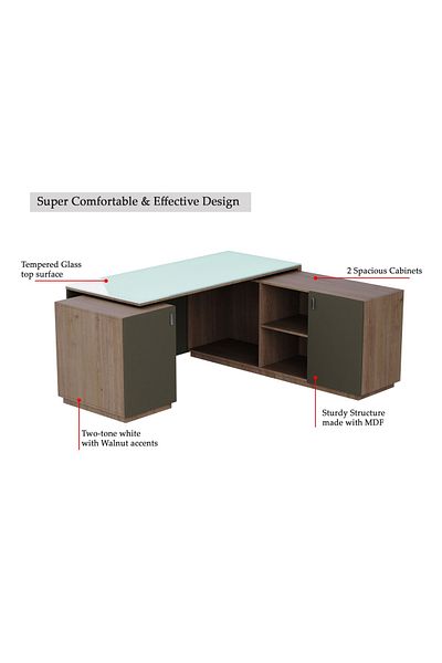 Mahmayi Truffle Davos Oak and Grey GED-3 Glass Executive Desk 180 cm