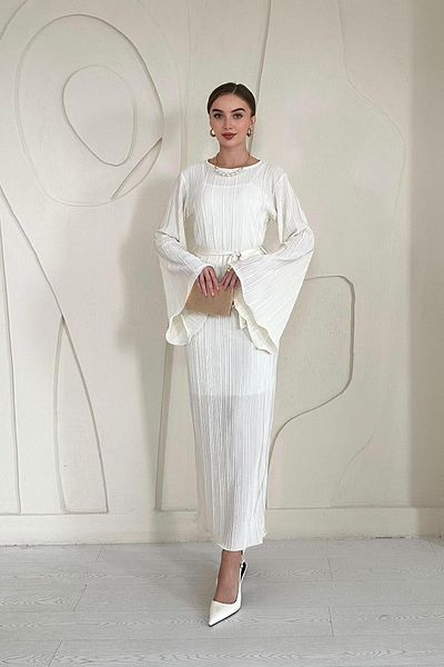 Elbee Fashion Woman Ισπανικό φόρεμα με πλισέ μανίκι