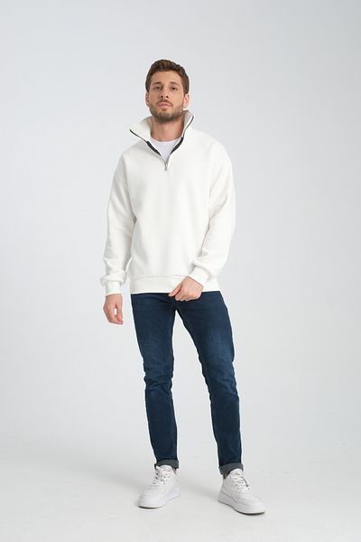 Store Hanorac verde unisex oversize din bumbac fleece din lână cu guler ridicat - jumătate de fermoar