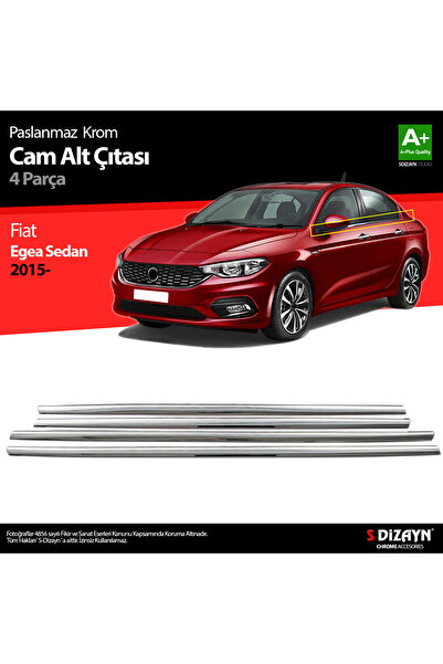 S Dizayn S-Dizayn Fiat Egea SD Krom Cam Çıtası 4 Prç. 2015 Üzeri (Mat Krom) A+ Kalite 5822061