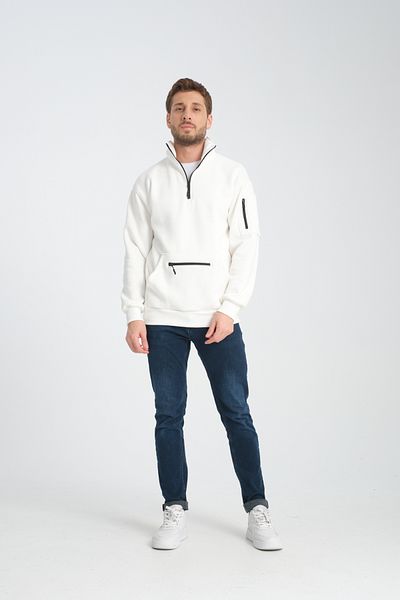 Store Λευκό Oversize βαμβακερό γιακά με φλις εσωτερικά καγκουρό με 3 τσέπες
