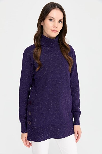 Desen Triko Women's Full Turtleneck Sweater - Seamless, Purple