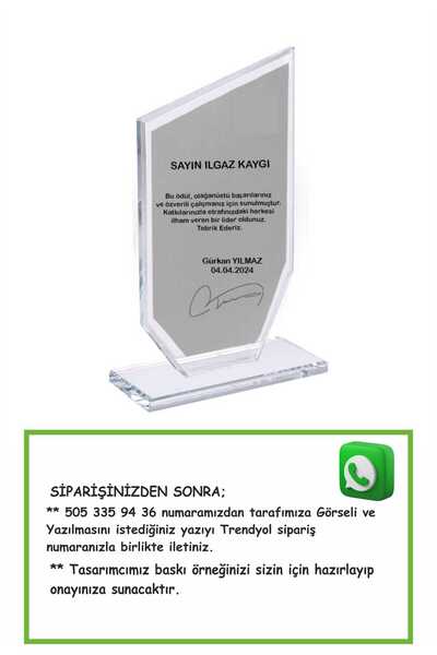 MOD Kişiye Özel Şeffaf Cam Kristal Plaket Metalli