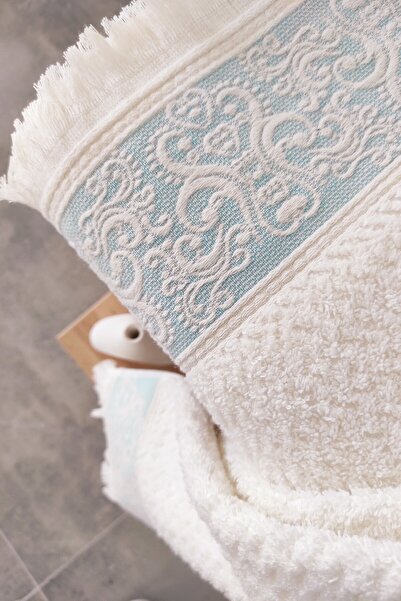 Sevim 2 Pack Hand/Face Towels with Embossed Border & Tassels - Soft & Super Absorbent - 50 X 85cm - Turquoise