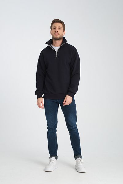 Store Πράσινο Unisex Oversize Βαμβακερό Fleece Μάλλινο Σαλιάρα με Κολάρα - Μισό φερμουάρ