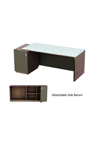 Mahmayi Truffle Davos Oak and Grey GED-3 Glass Executive Desk 180 cm