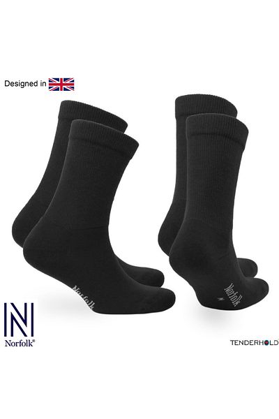NORFOLK Rıo Stretch Technology Cushioned Extra Wide Cotton Comfortable Socks 2 Pack Black