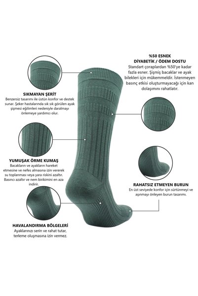 NORFOLK JOSEPH TenderHold® Lastiksiz Comfort Fit %80 Pamuk Çorap 2'li Paket Denim Mavi