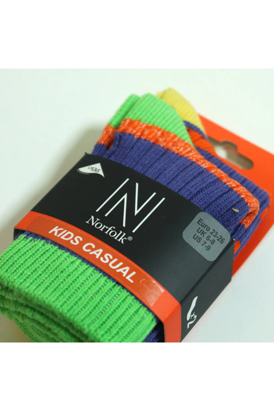 NORFOLK Двоен пакет ежедневни детски чорапи Mario в зелено-лилаво