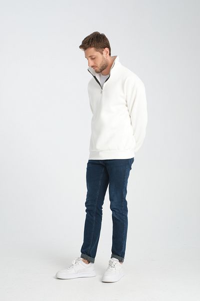 Store Hanorac verde unisex oversize din bumbac fleece din lână cu guler ridicat - jumătate de fermoar