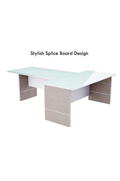 Mahmayi Light Concrete + Premium White GED-5 Glass Executive Desk 320 cm