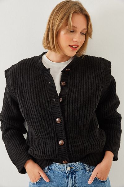Bianco Lucci Women's Buttoned Knitted Cardigan with Fragmented Sleeves 241066 60251932