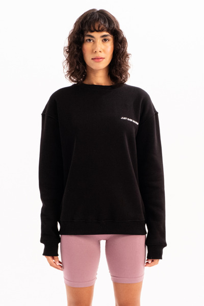 JUSTEVER Black Embroidered Crew Neck Women's Sweatshirt - Rigil, Raised and Fleece
