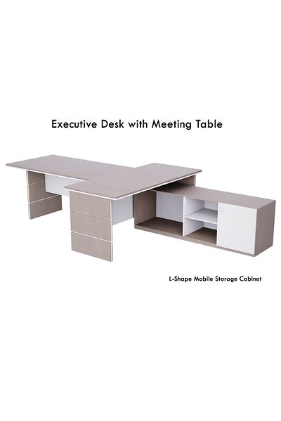 Mahmayi Light Concrete Prem White ED5-LSLCW Executive Desk 320 cm